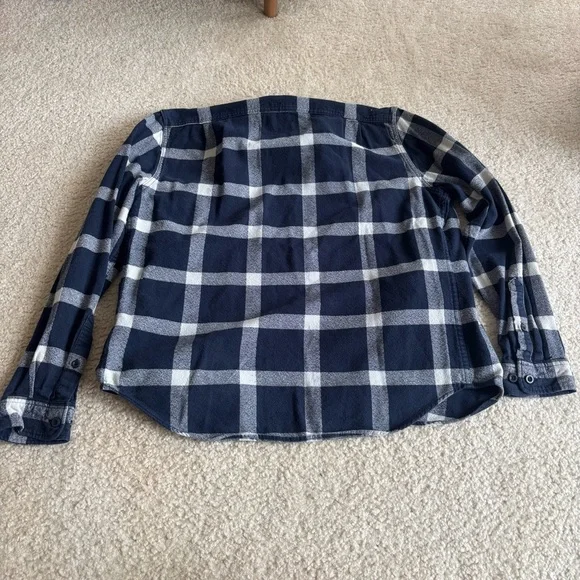 Dark Blue and White Long Sleeve Button-Up Flannel - Picture 10 of 11